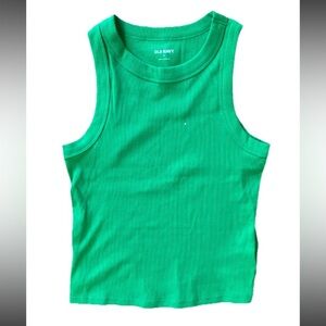 Old Navy Womens M Ribbed Tank Top Stretch Cotton Sleeveless Shirt Green Crewneck